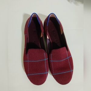 Women’s Burgundy Slip-On Loafers with Blue Stitch Detail